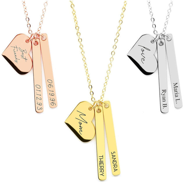 Concise heart bar pendant stainless steel dainty necklace engrave letter necklace