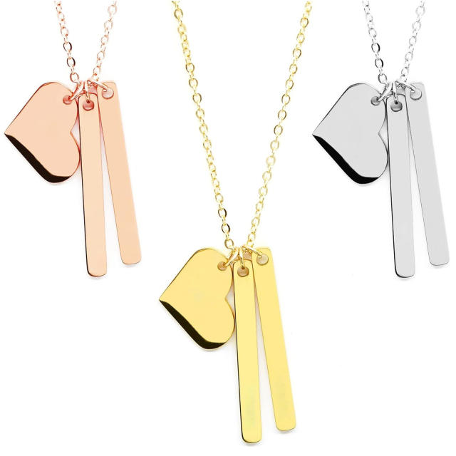 Concise heart bar pendant stainless steel dainty necklace engrave letter necklace