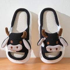Super soft natural Linen slippers cartoon cow frog slippers