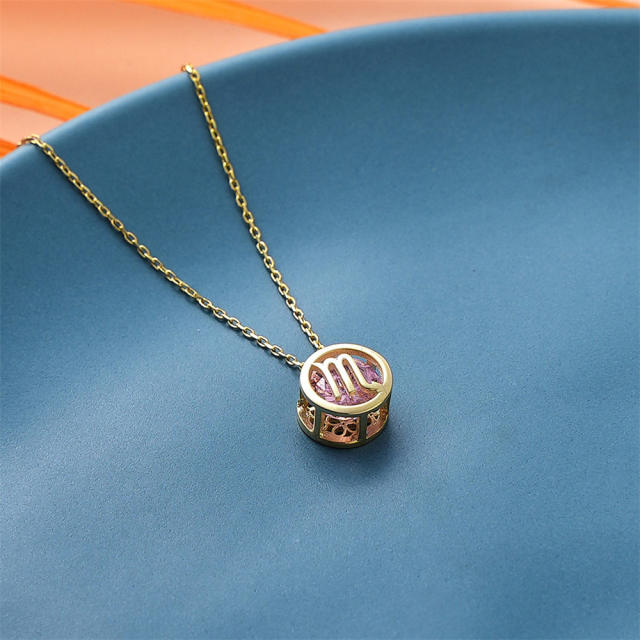 Hollow out colorful zodiac pendant copper dainty necklace