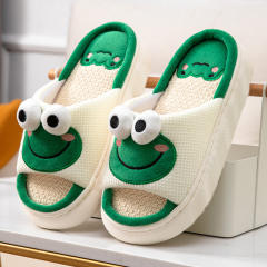 Super soft natural Linen slippers cartoon cow frog slippers