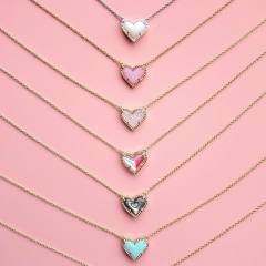 Dainty colorful natural stone heart copper material necklace for women