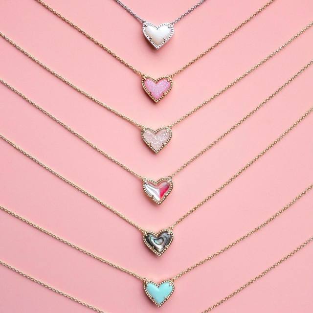 Dainty colorful natural stone heart copper material necklace for women