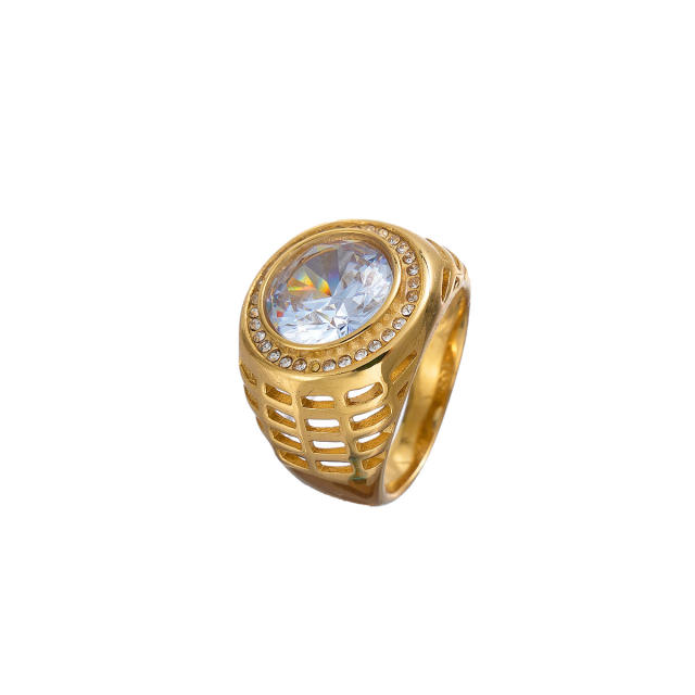 Vintage gold color stainless steel diamond rings for men