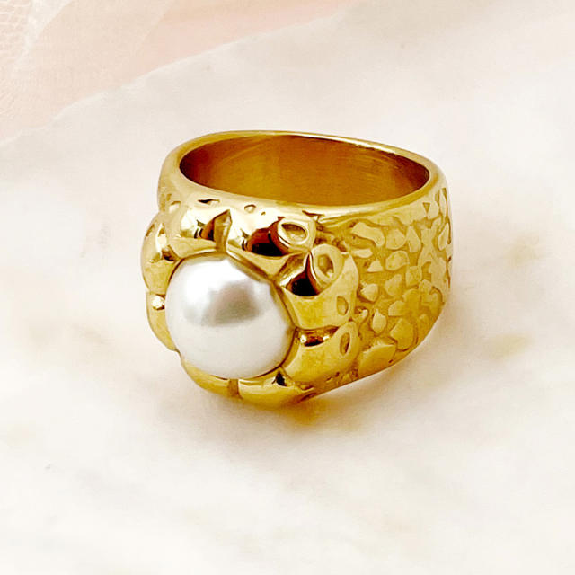 Baroque pearl sunflower stainless steel rings chunky rings