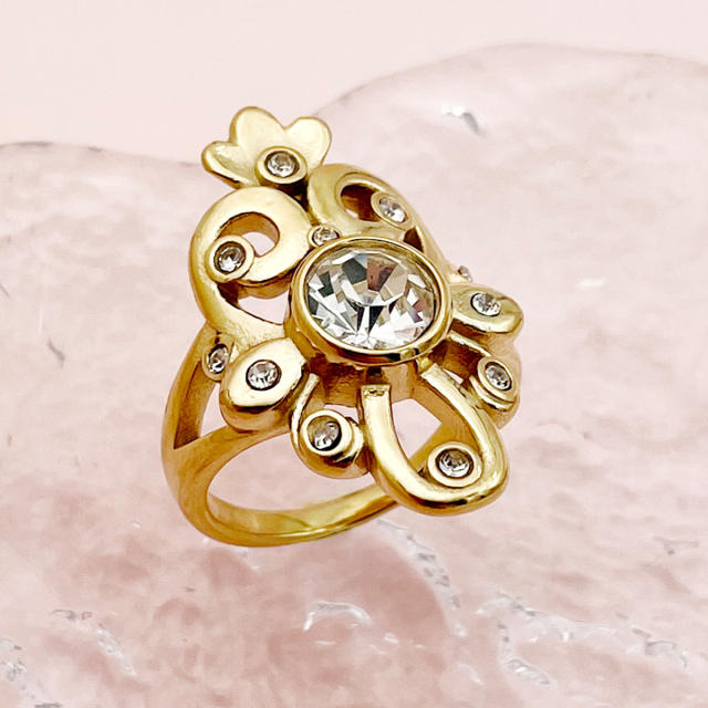 Vintage flower design diamond stainless steel rings