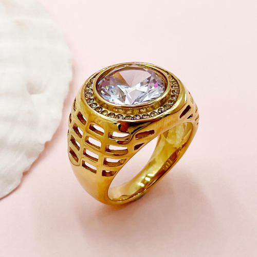 Vintage gold color stainless steel diamond rings for men