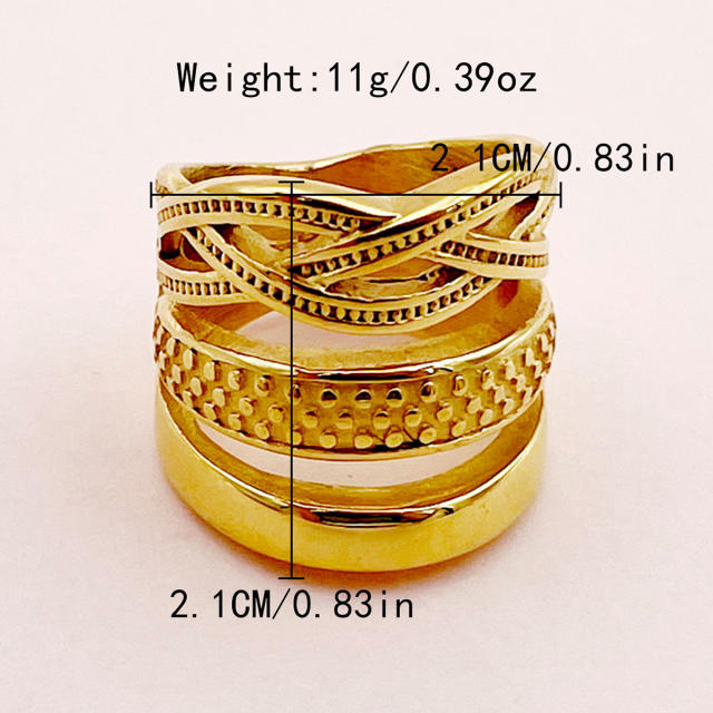 Unique gold color cross line stainless steel chunky rings