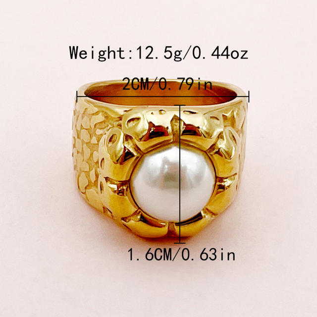 Baroque pearl sunflower stainless steel rings chunky rings