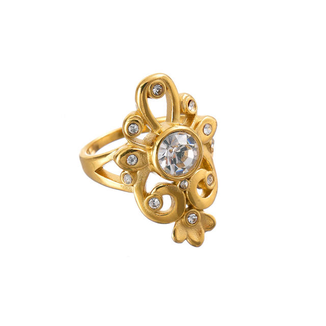 Vintage flower design diamond stainless steel rings