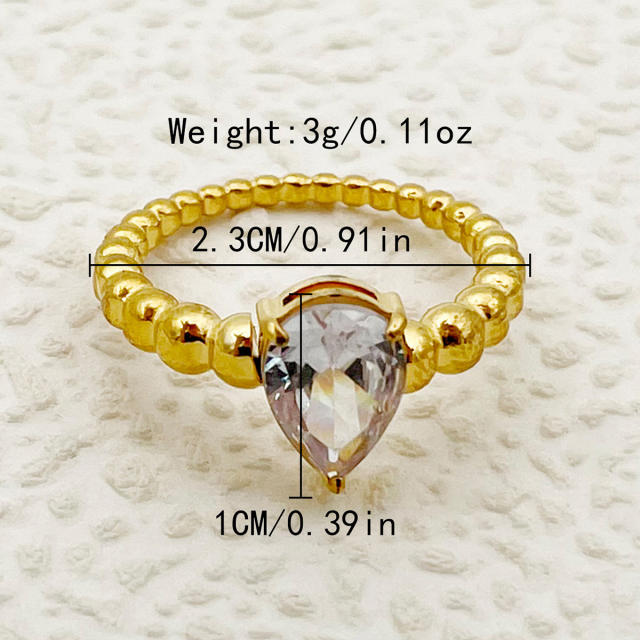 Delicate unique beaded design water drop diamond stainless steel finger rings