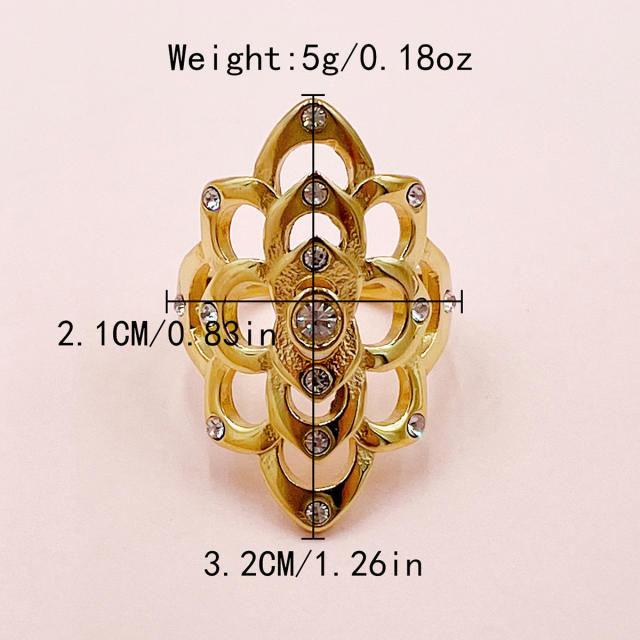 Personality hollow out flower diamond stainless steel rings