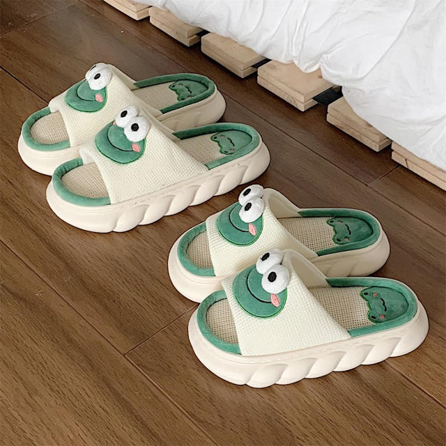 Super soft natural Linen slippers cartoon cow frog slippers