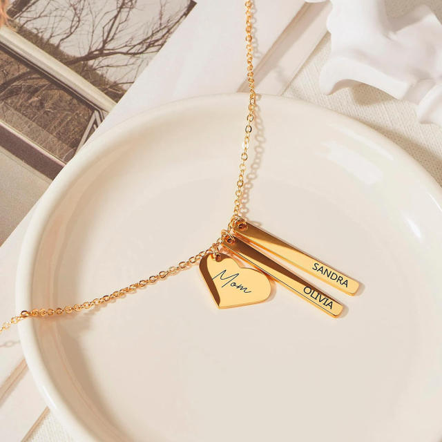 Concise heart bar pendant stainless steel dainty necklace engrave letter necklace