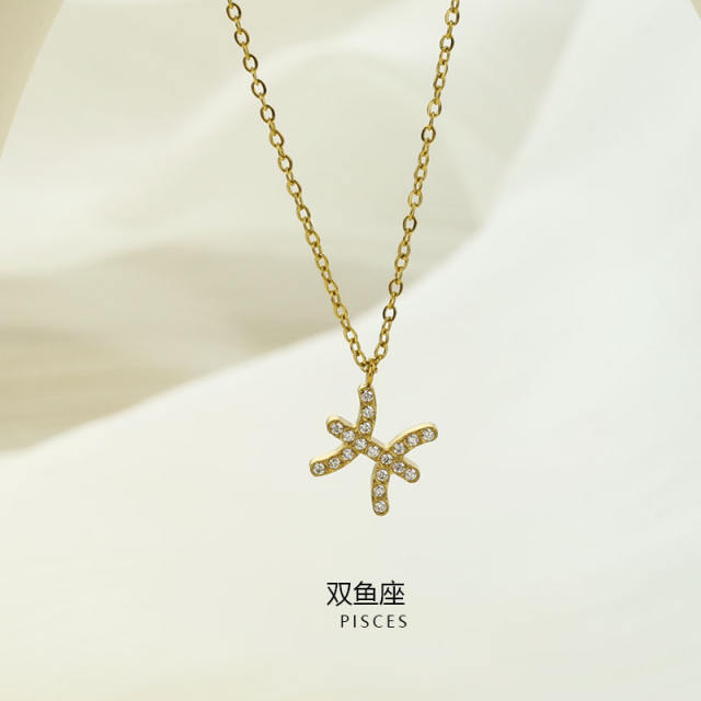 Dainty diamond zodiac pendant stainless steel necklace