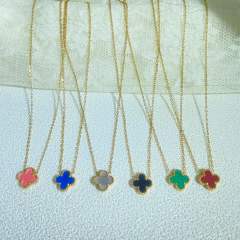 Classic double side colorful clover dainty stainless steel necklace