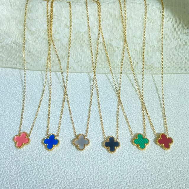 Classic double side colorful clover dainty stainless steel necklace
