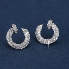 Concise diamond nail circle copper studs earrings