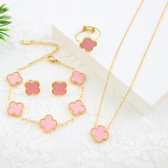 4pcs set colorful clover classic stainless steel necklace set