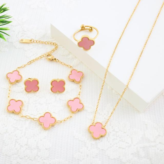 4pcs set colorful clover classic stainless steel necklace set