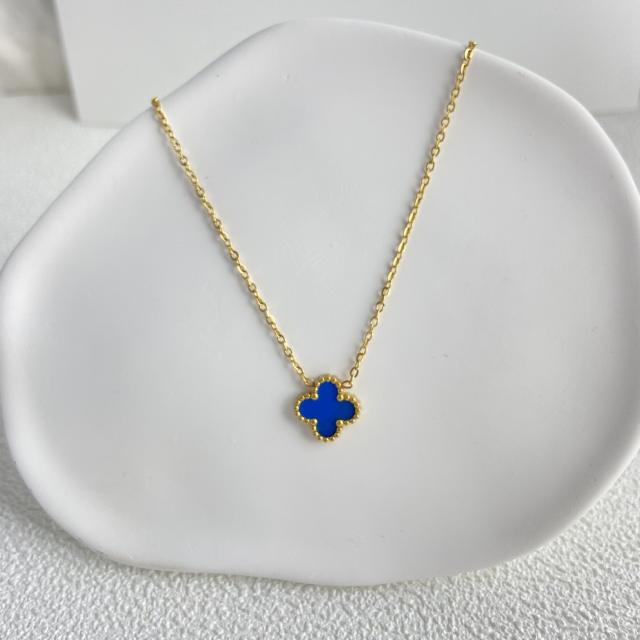 Classic double side colorful clover dainty stainless steel necklace