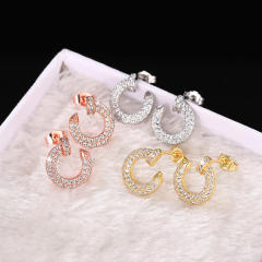 Concise diamond nail circle copper studs earrings