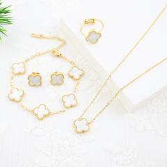 4pcs set colorful clover classic stainless steel necklace set