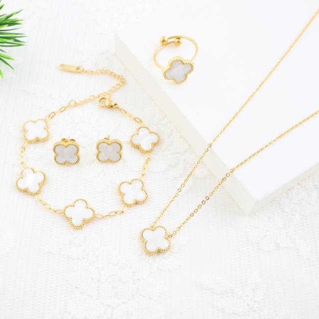 4pcs set colorful clover classic stainless steel necklace set