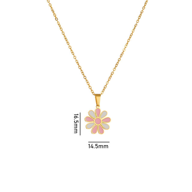 Colorful enamel sunflowr butterfly shell pendant stainless steel necklace dainty necklace
