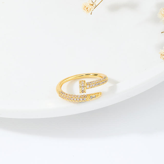 Delicate diamond nail real gold plated copper rings