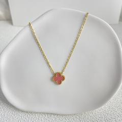 Classic double side colorful clover dainty stainless steel necklace