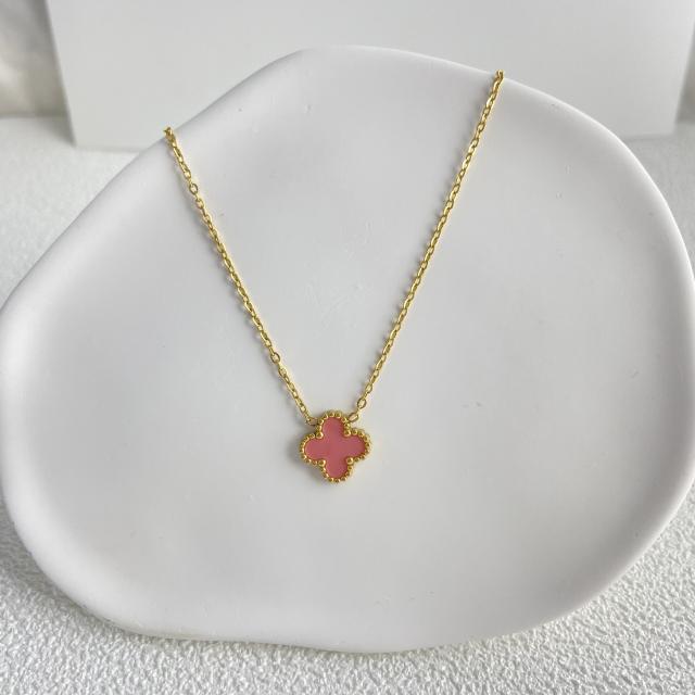 Classic double side colorful clover dainty stainless steel necklace