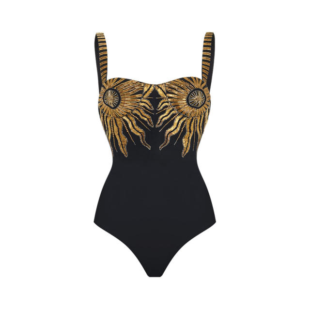 Hot sale gold color sun pattern one piece swimsuit set
