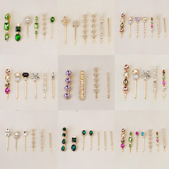 Spring summer colorful rhinestone easy match bobby pins hair clip set