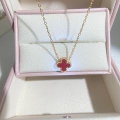 Classic double side colorful clover dainty stainless steel necklace
