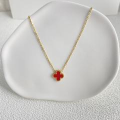 Classic double side colorful clover dainty stainless steel necklace