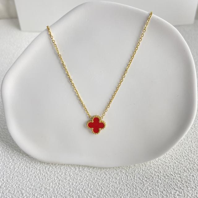 Classic double side colorful clover dainty stainless steel necklace
