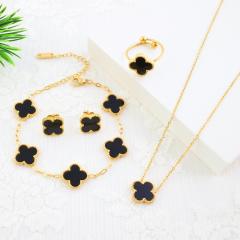 4pcs set colorful clover classic stainless steel necklace set