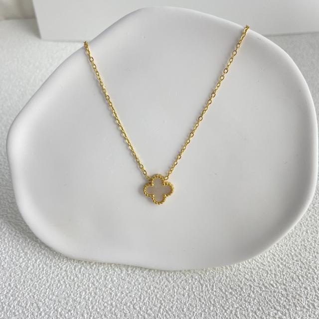 Classic double side colorful clover dainty stainless steel necklace