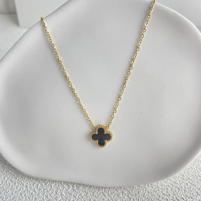 Classic double side colorful clover dainty stainless steel necklace