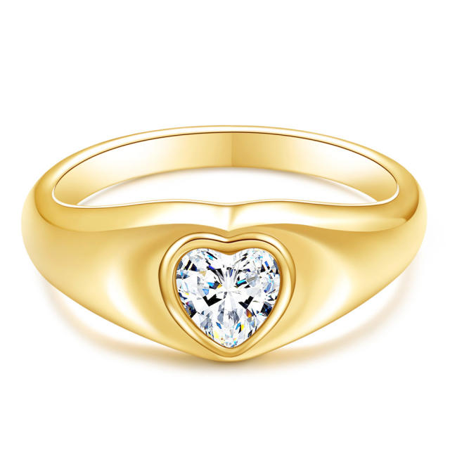 18KG diamond heart stainless steel finger rings