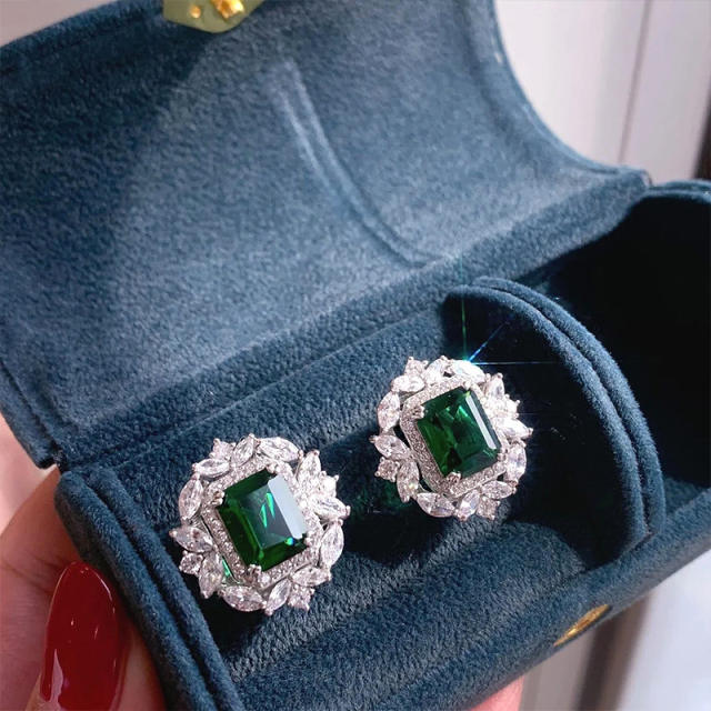 Delicate emerald statement diamond studs earrings