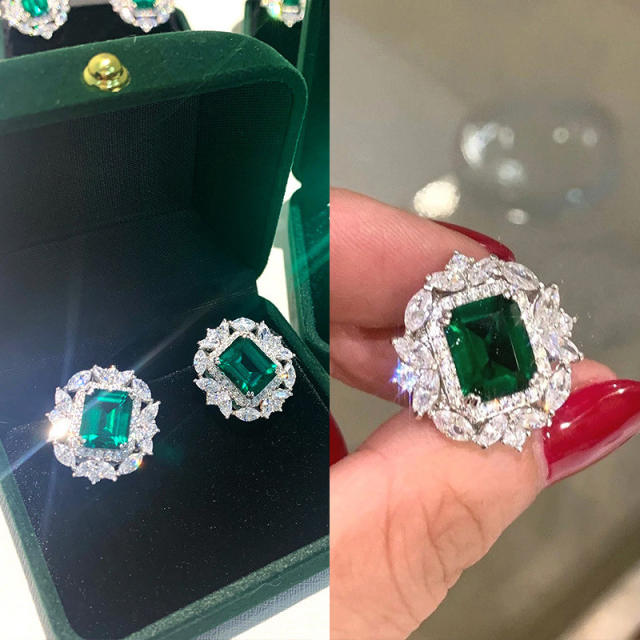 Delicate emerald statement diamond studs earrings