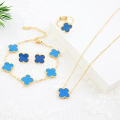 4pcs set colorful clover classic stainless steel necklace set