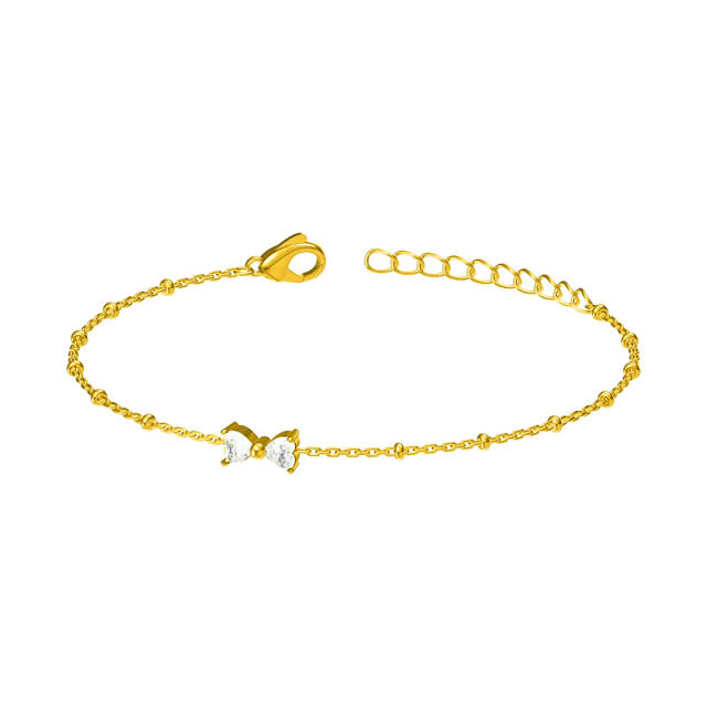 Dainty diamond bow stainless steel bracelet