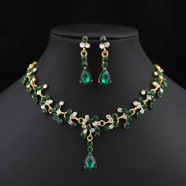 Decliate colorful rhinestone wedding necklace set