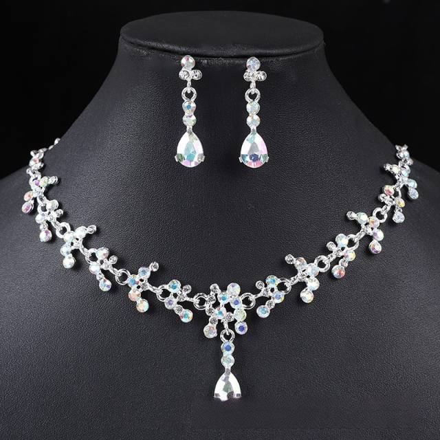 Decliate colorful rhinestone wedding necklace set