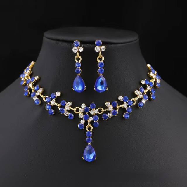 Decliate colorful rhinestone wedding necklace set