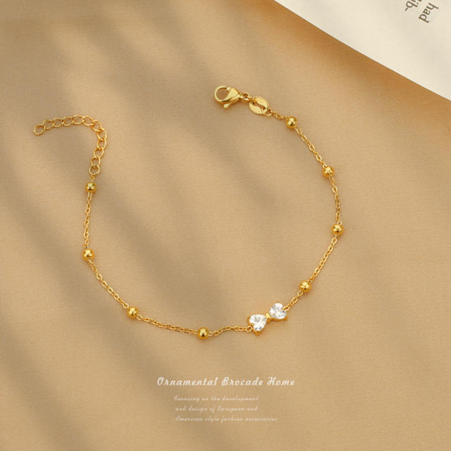 Dainty diamond bow stainless steel bracelet