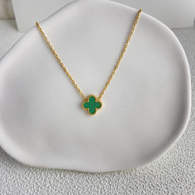 Classic double side colorful clover dainty stainless steel necklace